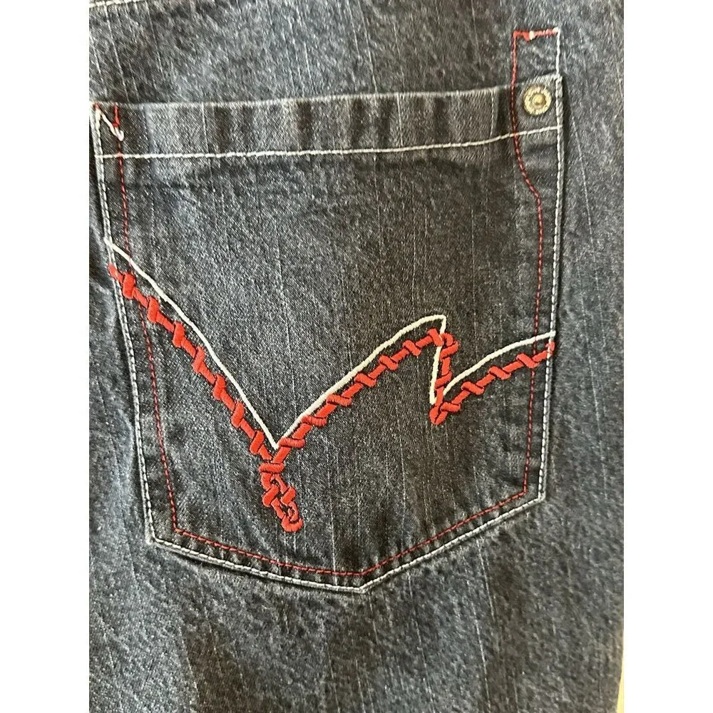 5ive Jungle Black Shorts Men Denim Baggy Hip‎ Hop Y2K Red Chain Stitching Sz 40